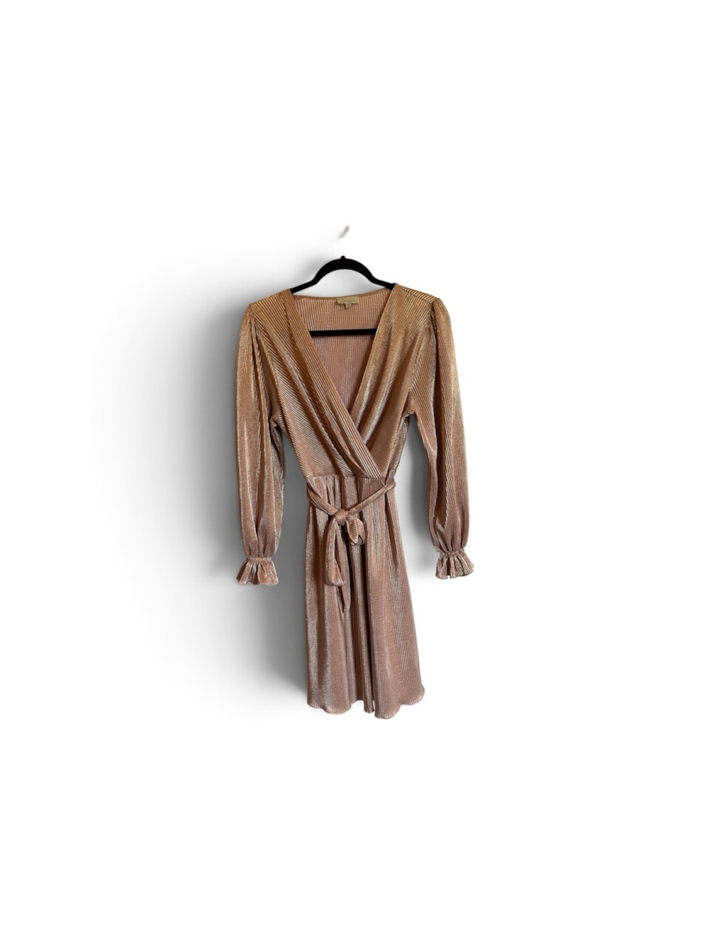 Chenault Metallic Rose Gold Pleated Mini Dress